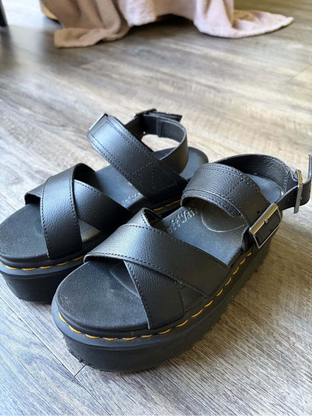 Dr. Martens Black Platform Crisscross Buckle Sandals